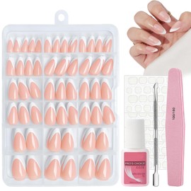 Almond French False Nails, 240Pcs Oval Press On Nails Short - Fake Nails White Tip French False Nail Kit - 15 Sizes Full Cover Stick on Nail with Glue for Nail Art Manicure Decorations