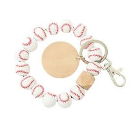 Fuqimanman2020 Softball Baseball Soccer Basketball Charm Wristlet Keychain Wooden Bead Sports Keychain Athletes Sports Lover Gift-Baseball