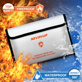 Fireproof Money Bag 4200°F - Heat Insulated, 9.8 x 6.5" Small Fireproof Document Bag with Waterproof Zipper, Fireproof Bag with Reflective Strip and Fireproof Edeging, Fire Pouch Set for Valuables