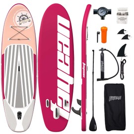 11’×33”×6” Inflatable Stand Up Paddle Board Non-Slip Deck, Complete SUP Accessories for All Skill Levels, Wide Seat & Safety Leash, 3 Fins, Adjustable Paddle, Pump & Carrying Backpack (Rose)