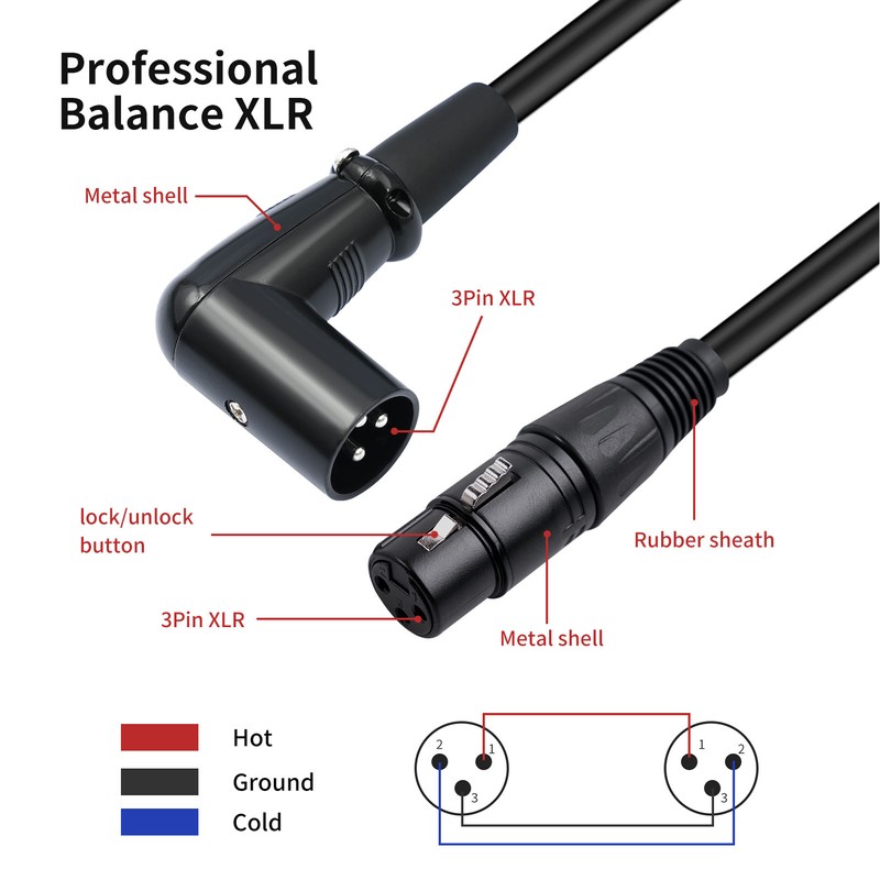 2PCS Microphone Extension Cables 3 Pin XLR Male to Female