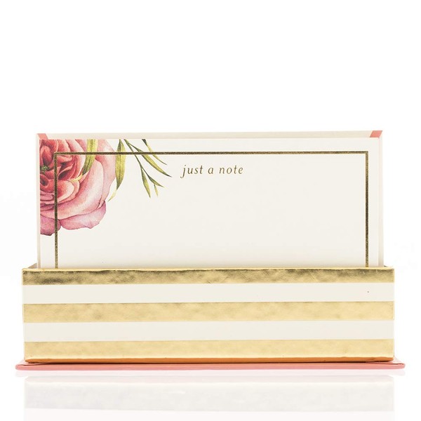 Graphique Coral Floral Flat Notes with Cursive "Just a Note" Message – Note Card Stationery Set Embellished with Gold Foil, 50 Note Cards and Matching Envelopes for Thank You Notes, 5.625" x 3.5"