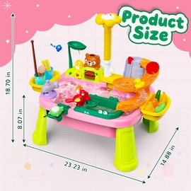 CINDYNAL Water Table for Toddlers, Water Play Table,Play Food,Fishing Game Sensory Toys Summer Toys for Outside Outdoor Backyard (Pink)