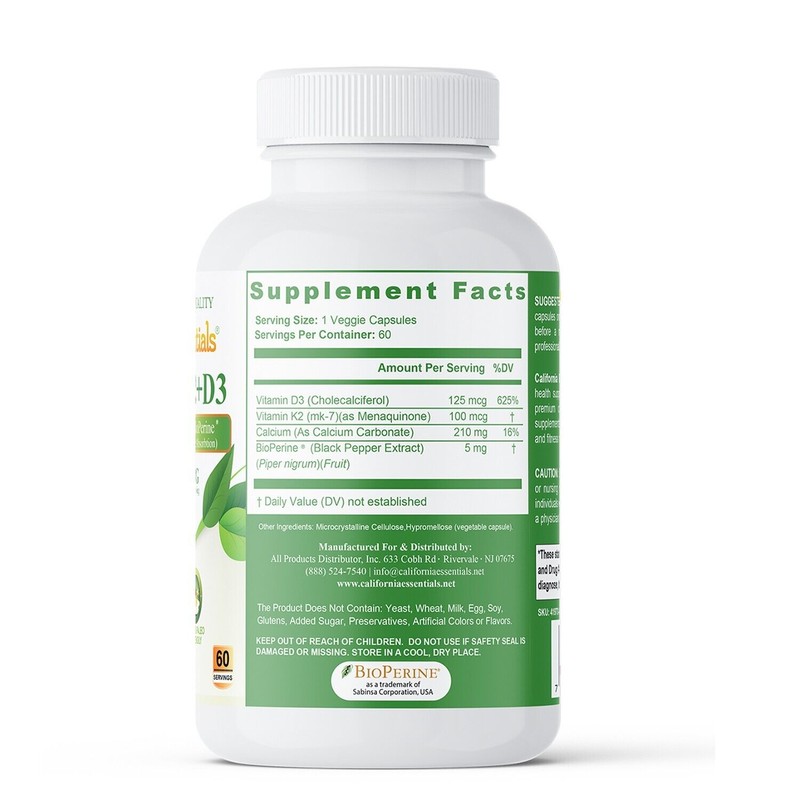 California Essentials Vitamin K2 + D3, High Strength, Helps Bone