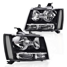 PIT66 Headlight Assembly Compatible with Chevy Suburban Tahoe 2007-2014 /Fit for Chevy Avalanche Headlamps 2007-2013, Clear lens Black Housing Clear Reflector
