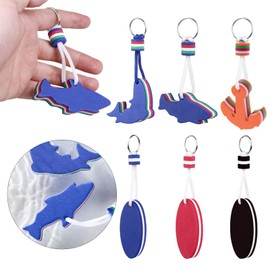 Forreen Floating Key Ring, 6 Pieces Floating Key Chain Boat Eva Novelty Oval Dolphins Sharks Anchor Float Keychain for Marine Boat Fishing Sailing Water Sports