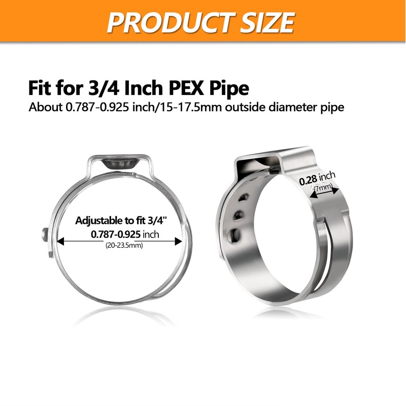 50 Pack 3/4 Inch PEX Cinch Clamps - Stainless Steel