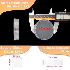 50 Pcs Blank Microscope Slides, 100 Pcs 20x20mm Square Cover Glass, 5 Pcs 60mm Diax15mm Deep Lab Petri Plate Dish with Lid and 10 Test Pipette Droppers