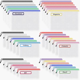 Umriox Mesh Zipper Pouch Bags, A4+A5+A6 (12 Colors, 36 Pack), Mesh Bags with Zipper, Storage Bags, Zipper Bags for Office Supplies Travel Storage