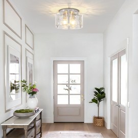 15'' Modern Brushed Nickel Semi Flush Mount Ceiling Light, Hallway Light Fixtures, 3-Light Glass Ceiling Lights for Entryway Kitchen Dining Room Foyer Bedroom Laundry Room Bathroom Lighting Fixtures