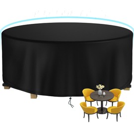 Round Patio Table Cover Waterproof, 50" Diax27.5" H Heavy Duty Oxford Fabric Outdoor Patio Furniture Cover Patio Table Chair Set Covers for Garden Round Table Dining Set, Black