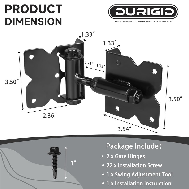 DURIGID Automatic Self Closing Gate Hinge for Vinyl, Steal Gate,