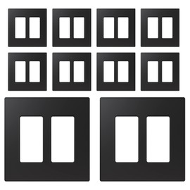 ELEGRP 2-Gang Screwless Decorative Wall Plates, Mid-Size Cover Plates, Unbreakable Thermoplastic Faceplate Cover for Decorator Receptacle Outlet Switch, UL Listed (10 Pack, Matte Black)