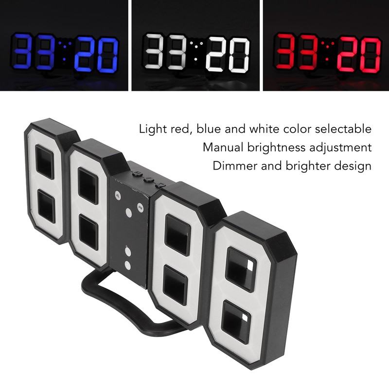 3D LED Digital Desktop Clock Dimmable Snooze Time Memory 12