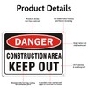 2 Pack "Danger - Construction Area, Keep Out" Sign, 10"x