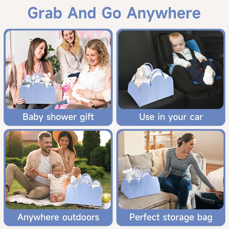 Maxuni Cotton Rope Diaper Caddy Basket Blue