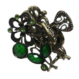 Bella Small Metal Jaw Clip Claw Clip Colorful Beads and Sparkly Rhinestones 1515 - Green
