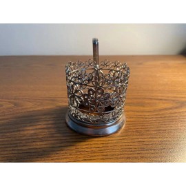 Vintage Russian Melchior Silver Plated Filigree Tea Glass Holder Podstakannik