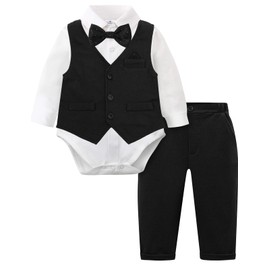 A&J DESIGN Baby Boy Outfit, Infant Suit Toddler Wedding Tuxedo, Black, 9-12 Months