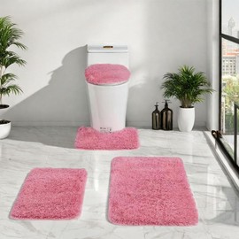 m0p6uh6k Bathroom Rug Sets 4 Piece Non Slip, Toilet Lid Cover and Contour Mat, Bath Mats Shower Mats Bath Rug Mat for Tub Toilet Bathroom (Pink)