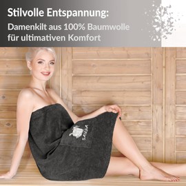 Lashuma Ladies Sauna Towel with Velcro Fastening Grey Terry Cloth Women Sauna Kilt Size: L - XXL