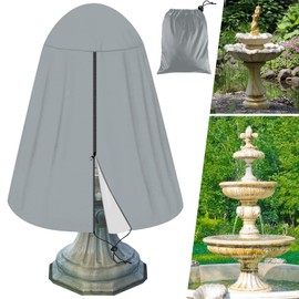 Tryitsbest 48" x 68" Fountain Cover,420D Oxford Cloth Garden Fountain Statue Cover with Silver Coating,Waterproof Fountain Protector with Drawstring for Winter Outdoor Patio Fountain (Gray)