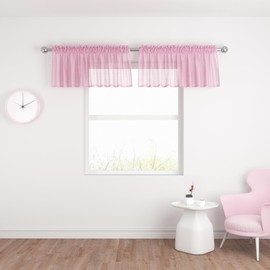 UPOPO - Cenefa rosa de 16 pulgadas de largo, cortina transparente para sala de estar, recámara, cocina, gasa, cortina de gasa transparente para filtrar la luz, ventana pequeña y corta, tratamiento de ventana, 2 paneles de bolsillo para barra
