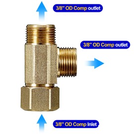 Add-A-Tee, Lead-Free Angle Stop Valve 3/8" Compression Inlet x 3/8" Outlet, Brass Extender Tee Connector with Built-in Sealing Gasket for Faucet, Glass Rinser, Dishwasher, Toilet Tank