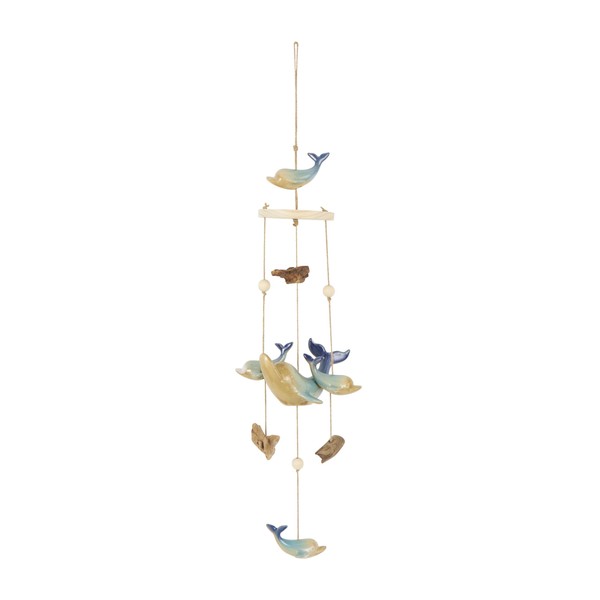 Deco 79 Ceramic Whale Handmade Ombre Windchime with Driftwood and