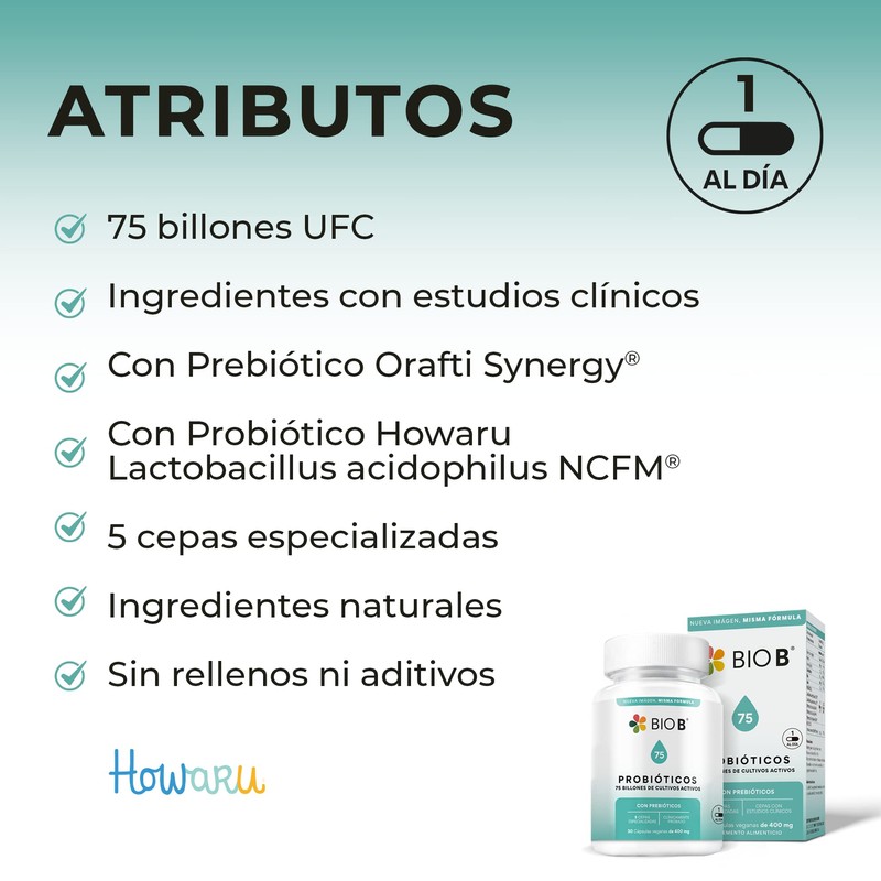 BIO B | Probióticos 75 billones UFC + prebióticos |