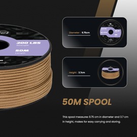 Abma Cord Paracord 2 mm 50 m Nylon Cord 3 Core Rope Type I Cord for Crafts, Camping, Outdoor - Max. 90 kg (200 lbs) - Brown