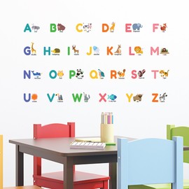 DECOWALL DS-8014 Colourful Animal Alphabet ABC Kids Wall Stickers Decals Peel and Stick Removable for Nursery Bedroom Living Room art murals decorations decor decorative repositionable bathroom kitchen toddlers girls baby