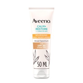 Aveeno Face CALM+RESTORE Nourishing Daily Moisturiser with SPF30, Broad Spectrum, For Sensitive Skin, With Soothing Oat & 100% Mineral UV Filters, Fragrance Free, 50ml