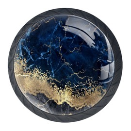 EVANLinism 4 Pack Cabinet Knobs Navy Blue Black Marble, Glass Dresser Drawer Pulls Furniture Hardware Cupboard Wardrobe Handles for Multicolored 3.5x2.8CM/1.38x1.10IN