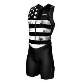 Sparx Mens Premium Triathlon Suit Padded Triathlon Tri Suit Race Suit Swim Bike Run (Medium, B&W_USFlag)