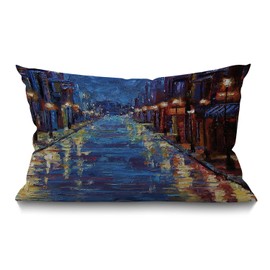BGBDEIA Oblong Cushion Cover Farmhouse 12x20 Inch Soft Linen Throw Pillowcase New Orleans Bourbon Street Watercolor Painting Pillow Cover for Couch Bed Sofa Chair,30 x 50 cm