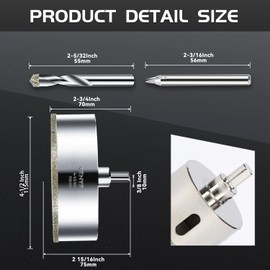 4-1/2inch | 115mm Diamond Hole Saw with Center Drill bit and Diamond-Coated Center Drill bit for Ceramic Glass Marble Fiberglass Granite and Porcelain Tiles by CENYB