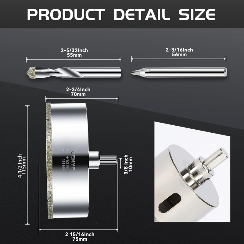 4-1/2inch | 115mm Diamond Hole Saw with Center Drill bit
