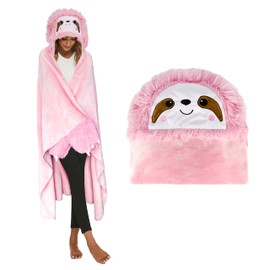 Shoppawhile Sloth Gifts for Women Wearable Hooded Blanket Soft Cute Warm Fluffy Christmas Birthday gifts for women Sloth Flannel Sloth Hooded Snuggle Blanket 59 * 51 inch