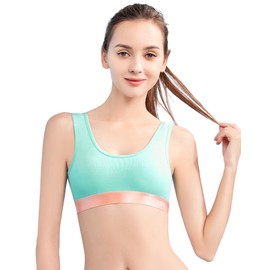 INNERSY Girls' Sports Bras Comfortable Cotton Wireless Little Girls Training Bras 3 Pack (Large, Orange/Light Green/White)