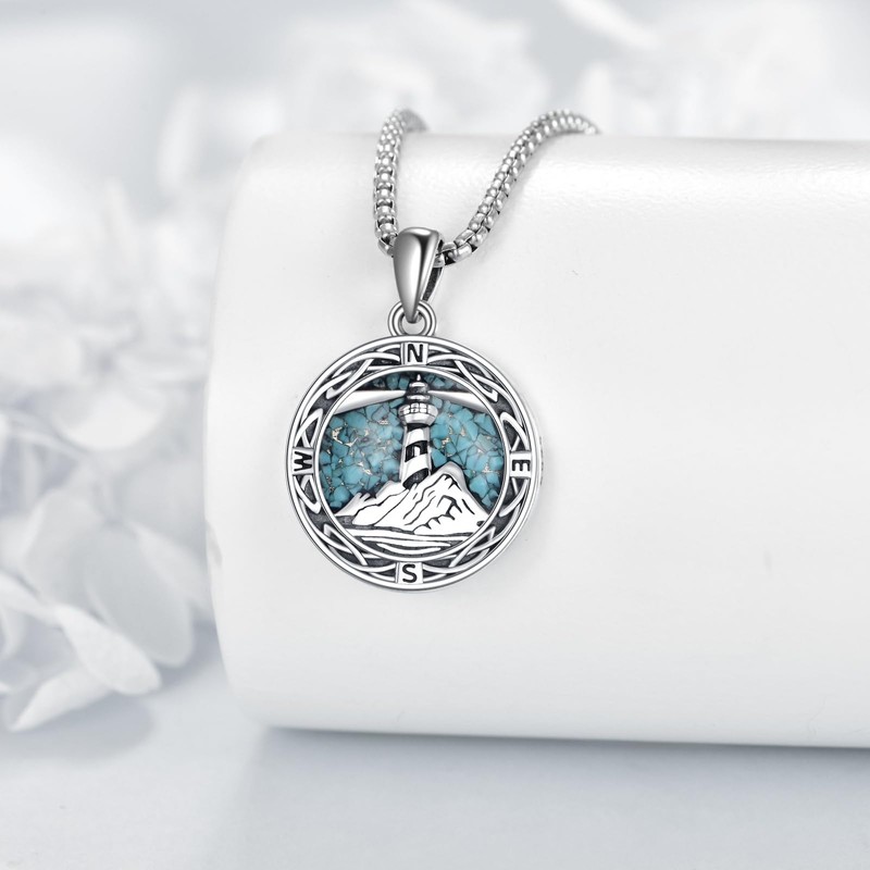 ONEFINITY Lighthouse Necklace for Women Sterling Silver Turquoise Compass Pendant