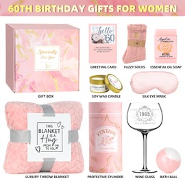 60th Birthday Gifts for Women - 60th Birthday Decorations for Women 1965 Birthday Gifts for 60 Year Old Woman with Blankets Self Care Gift Care Package for Woman, Mom, Grandma, Wife
