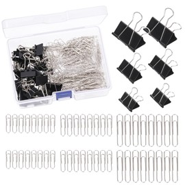 Glarks 350Pcs Paper Clips and Binder Clips Set, Assorted Sizes and Colored Office Clips Set, Silver Paper Clips & Black Binder clips for Home, School, Office Supplies
