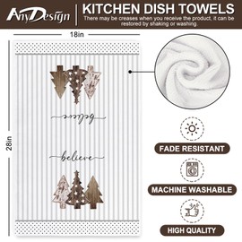 AnyDesign Christmas Kitchen Towels Brown Grey Wood Grain Xmas Tree Winter Snowmen Dishcloth 18 x 28 Inch Ultra Absorbent Hand Drying Tea Towel for Home Party Cooking Baking, Set of 2