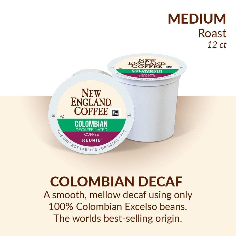 New England Coffee Colombian Decaffeinated Medium-Roast K-Cup Pods, 12 Count