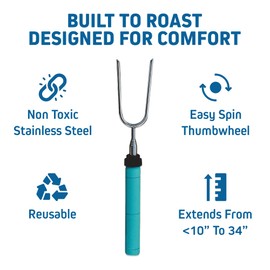 Jolly Green Products Rotating Marshmallow Roasting Sticks for Campfire & Bonfire | Extra Long Hot Dog & Smores Sticks for Fire Pit | Camping Smores Kit | Retractable Campfire Skewers | 1 Pack