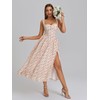 KUTUMAI Floral Corset Midi Dress Flowy Slit Summer Spring Wedding