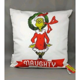 Dr. Seuss Decor Pillow The Grinch Naughty Or Nice Reversible 18" x 18" Max Cindy