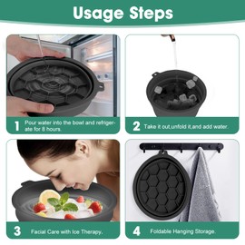 Face Bowl for Ice Silicone Facial Bowls with Built - in Tray Foldable Washbasin for Face Tub Plunge & Cold Plunge Quick Skin Cooling in Ice Baths -Bath Spa Tool for Home Camping Travel & Black