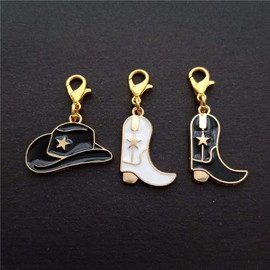 3pcs in Set Cowboy Boots and Hat Clip on Charm for Diy Necklace Bracelet Bags, Enamel Charm Western Style Jewelry Accessories